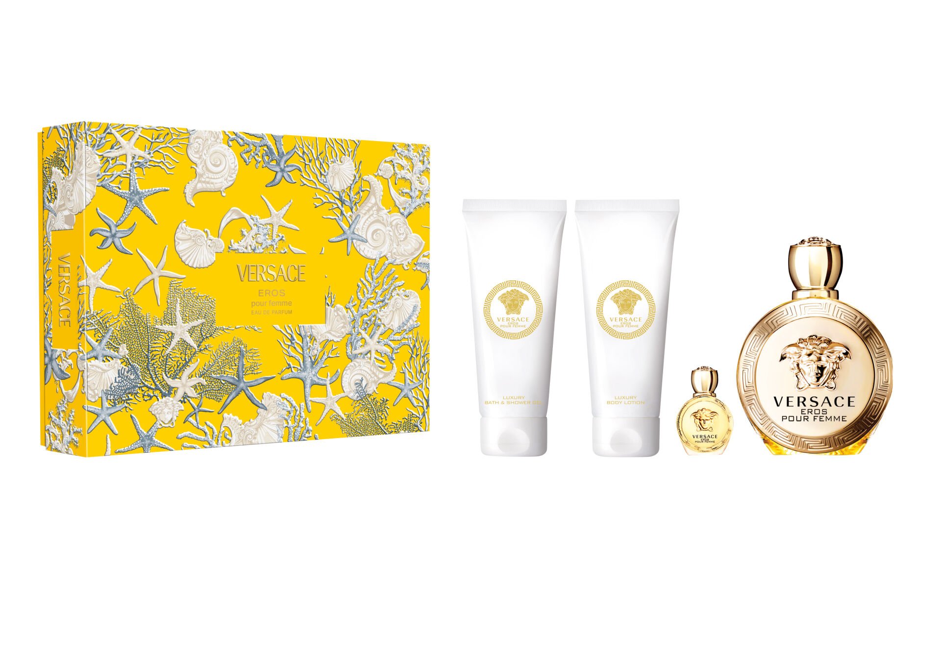 Versace Eros Pour Femme Edp 100 Ml + Body Lotion 100 Ml + Shower Gel 100 Ml + Edp 5 Ml